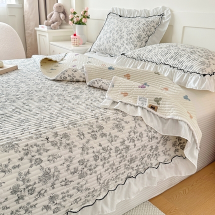 91家纺网 家纺一手货源 找家纺 （总）岚吉家纺 2025新款有氧双层纱花边床盖系列