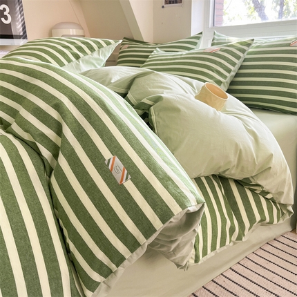 蓝米卡夫 2025新品-无印风全棉色织水洗棉四件套 七彩-翡翠