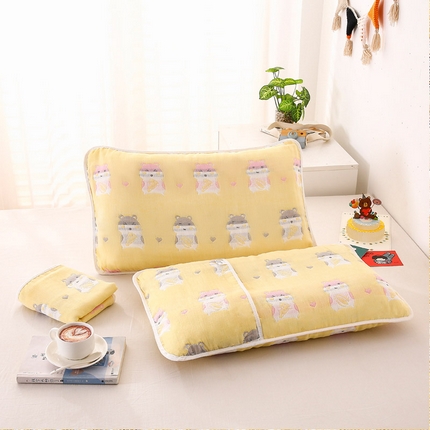 91家纺网 家纺一手货源 找家纺 朴尔家纺-毛巾被 2025新款A类全棉卡通六层纱布儿童枕套 土拨鼠黄