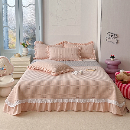 91家纺网 家纺一手货源 找家纺 栩裕纺织 2025新款斜纹床盖三件套-爱心 爱心-橘色