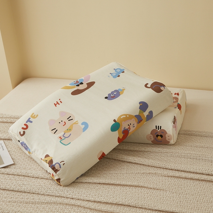 91家纺网 家纺一手货源 找家纺 翎盈家纺 2025新款纯棉小清新乳胶枕专用枕套 机智萌宠