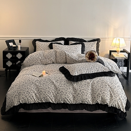 91家纺网 家纺一手货源 找家纺 蓝邻家纺 2025年新款全棉法式复古真丝绉花边四件套系列 牧野繁花