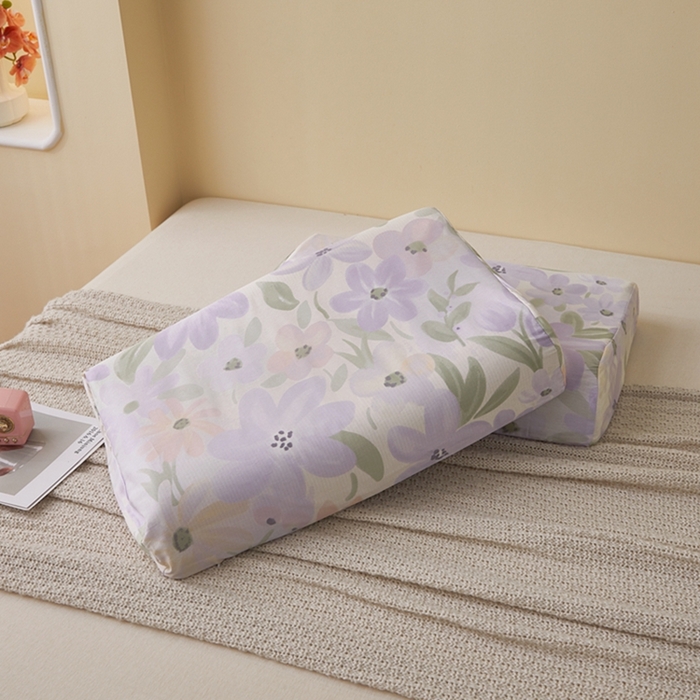 91家纺网 家纺一手货源 找家纺 翎盈家纺 2025新款纯棉小清新乳胶枕专用枕套 微雨山茶