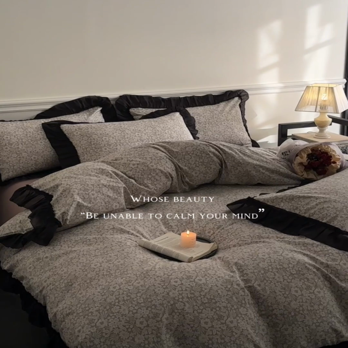 91家纺网 家纺一手货源 找家纺 （总）蓝邻家纺 2025年新款全棉法式复古真丝绉花边四件套系列