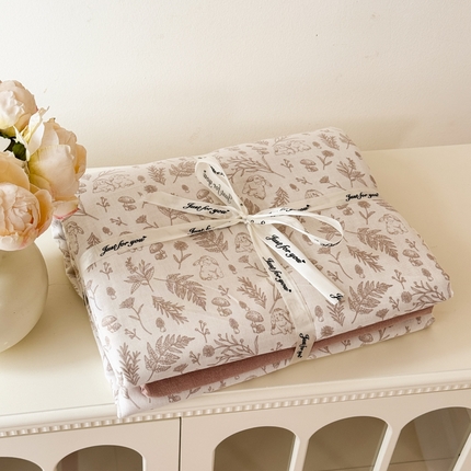 91家纺网 家纺一手货源 找家纺 喜四方 2025新款全棉A类母婴级抗菌全棉双层纱四件套 森语