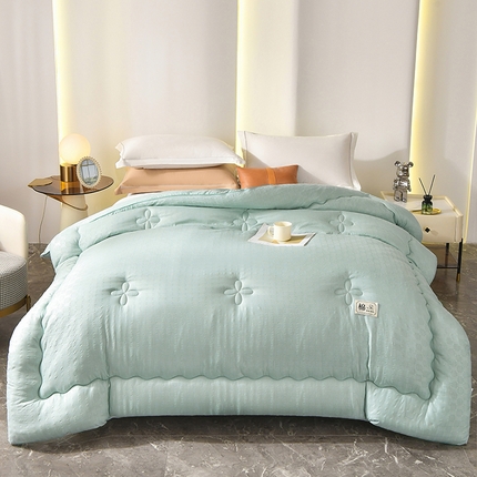悦织湾2025新款华夫格冬被大豆被子被芯春秋被轻奢时尚 水波绿