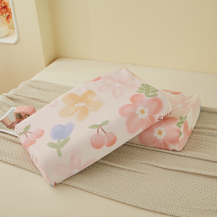 91家纺网 家纺一手货源 找家纺 翎盈家纺 2025新款纯棉小清新乳胶枕专用枕套 花蜜悠然