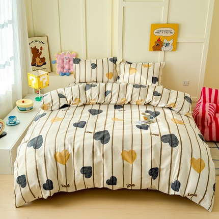 绒裕家纺 2025新款全棉直播热款130克加厚磨毛四件套系列学生宿舍三件套 满心欢喜