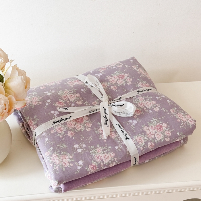 91家纺网 家纺一手货源 找家纺 喜四方 2025新款全棉A类母婴级抗菌全棉双层纱四件套 玛德琳娜-紫