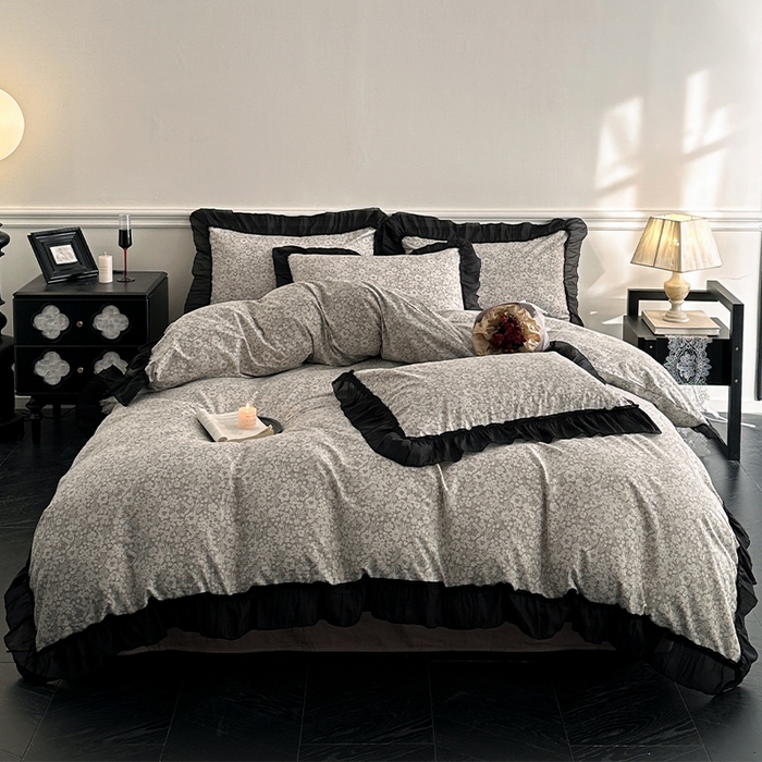 91家纺网 家纺一手货源 找家纺 （总）蓝邻家纺 2025年新款全棉法式复古真丝绉花边四件套系列