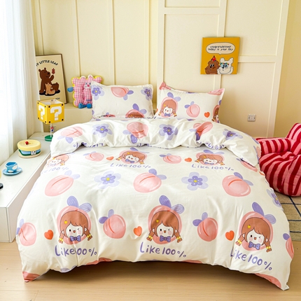 绒裕家纺 2025新款全棉直播热款130克加厚磨毛四件套系列学生宿舍三件套 蜜桃女孩