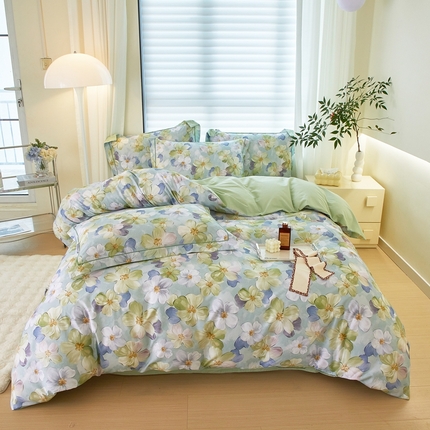 启航家居 2025春夏全棉铂金棉数码印花四件套 田园绿