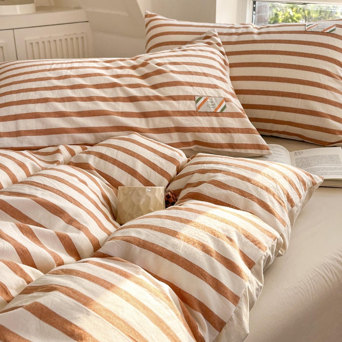 91家纺网 家纺一手货源 找家纺 蓝米卡夫 2025新品-无印风全棉色织水洗棉四件套 七彩-彩咖