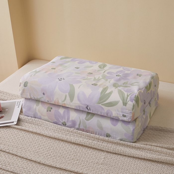 91家纺网 家纺一手货源 找家纺 翎盈家纺 2025新款纯棉小清新乳胶枕专用枕套 微雨山茶