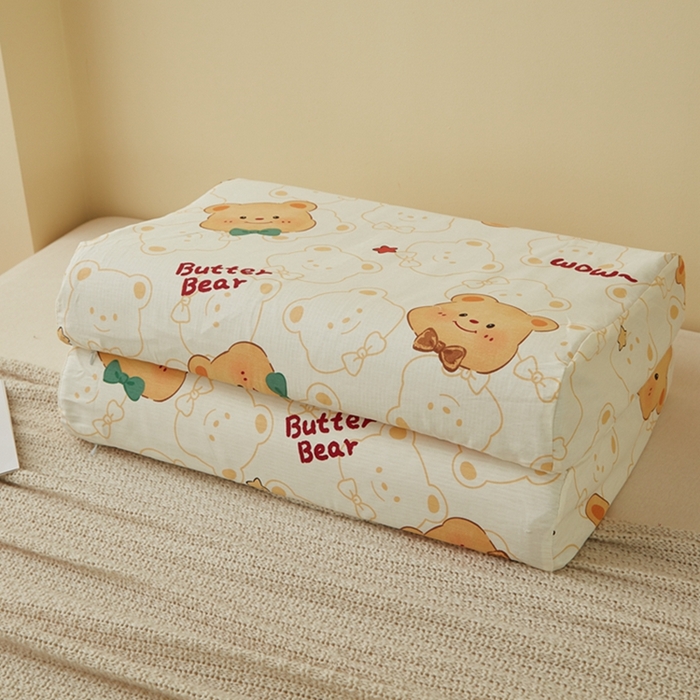 91家纺网 家纺一手货源 找家纺 翎盈家纺 2025新款纯棉小清新乳胶枕专用枕套 瑞迪熊