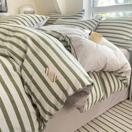 91家纺网 家纺一手货源 找家纺 （总）蓝米卡夫 2025新品-无印风全棉色织水洗棉四件套