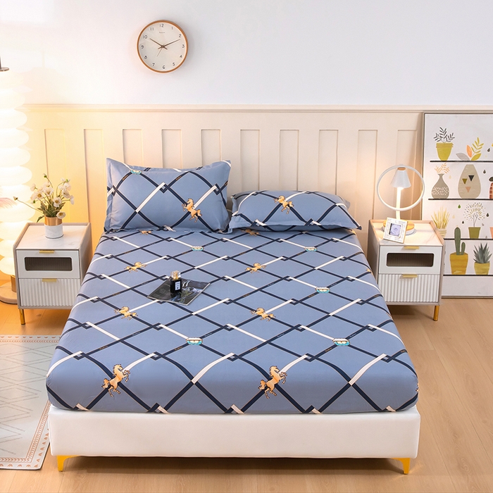 91家纺网 家纺一手货源 找家纺 帛洵 2025新款舒适亲肤加厚130克植物羊绒印花床笠 爱马仕-灰