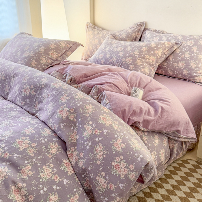 91家纺网 家纺一手货源 找家纺 喜四方 2025新款全棉A类母婴级抗菌全棉双层纱四件套 玛德琳娜-紫