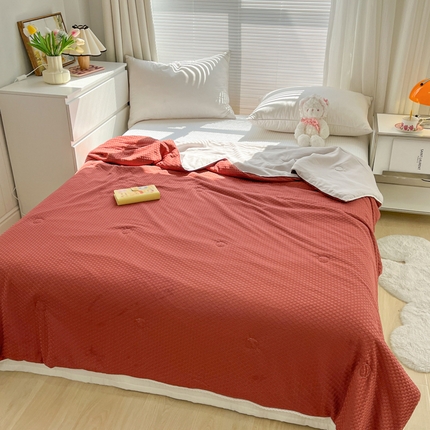 悦织湾家纺 2025新款华夫格提花夏凉被夏被轻奢时尚空调被 提花-焦糖色