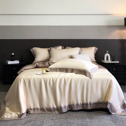 云栖家居 2025莱赛尔60兰精天丝双拼纯色四件套 香槟&素雅灰