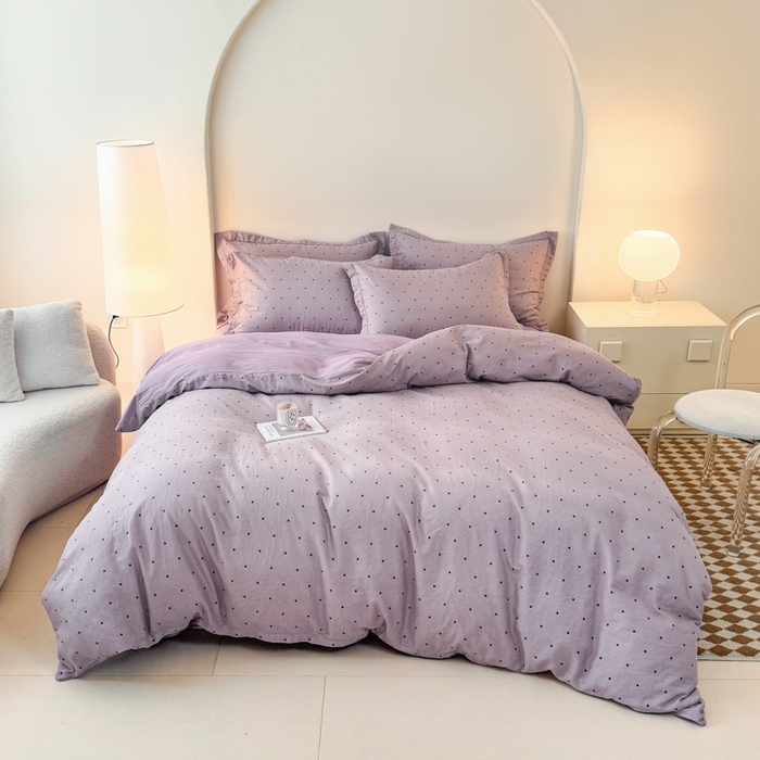 91家纺网 家纺一手货源 找家纺 喜四方 2025新款全棉A类母婴级抗菌全棉双层纱四件套 阿尔卑斯-紫