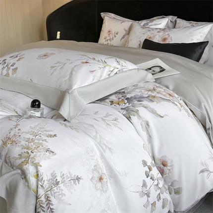 91家纺网 家纺一手货源 找家纺 蓝米卡夫 2025新品-50支天丝莱赛尔数码印花夏被+四件套（礼盒包装） 烟花间-粉