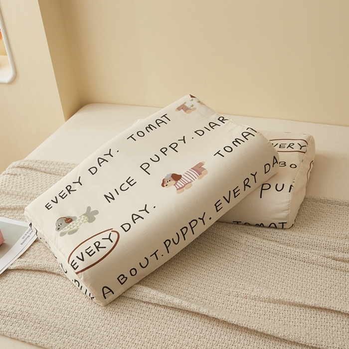 91家纺网 家纺一手货源 找家纺 翎盈家纺 2025新款纯棉小清新乳胶枕专用枕套 运动狗狗