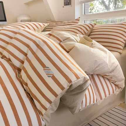 91家纺网 家纺一手货源 找家纺 蓝米卡夫 2025新品-无印风全棉色织水洗棉四件套 七彩-彩咖