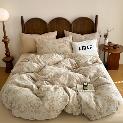 蓝米卡夫 2025新品-60S全棉色织大提花四件套（礼盒包装） 爱玲说-浅米