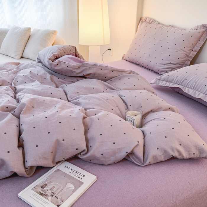 91家纺网 家纺一手货源 找家纺 喜四方 2025新款全棉A类母婴级抗菌全棉双层纱四件套 阿尔卑斯-紫