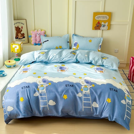 绒裕家纺 2025新款全棉直播热款130克加厚磨毛四件套系列学生宿舍三件套 宇航员