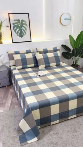 91家纺网 家纺一手货源 找家纺 伊而梦蚊帐 2025新款原棉老粗布床单 蓝灰格