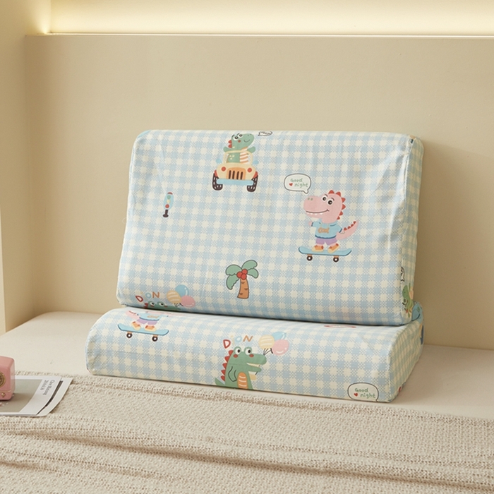 91家纺网 家纺一手货源 找家纺 翎盈家纺 2025新款纯棉小清新乳胶枕专用枕套 大眼恐龙-蓝