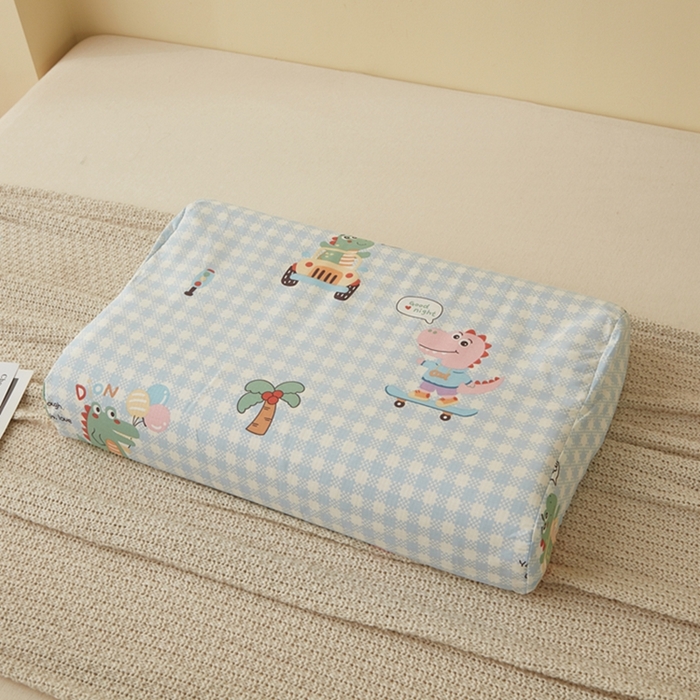 91家纺网 家纺一手货源 找家纺 翎盈家纺 2025新款纯棉小清新乳胶枕专用枕套 大眼恐龙-蓝