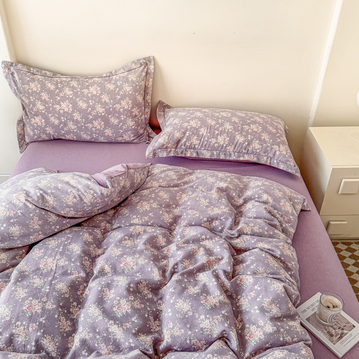 91家纺网 家纺一手货源 找家纺 喜四方 2025新款全棉A类母婴级抗菌全棉双层纱四件套 玛德琳娜-紫