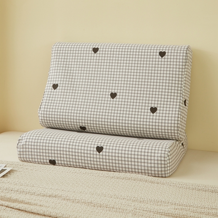 91家纺网 家纺一手货源 找家纺 翎盈家纺 2025新款纯棉小清新乳胶枕专用枕套 格子爱心-灰