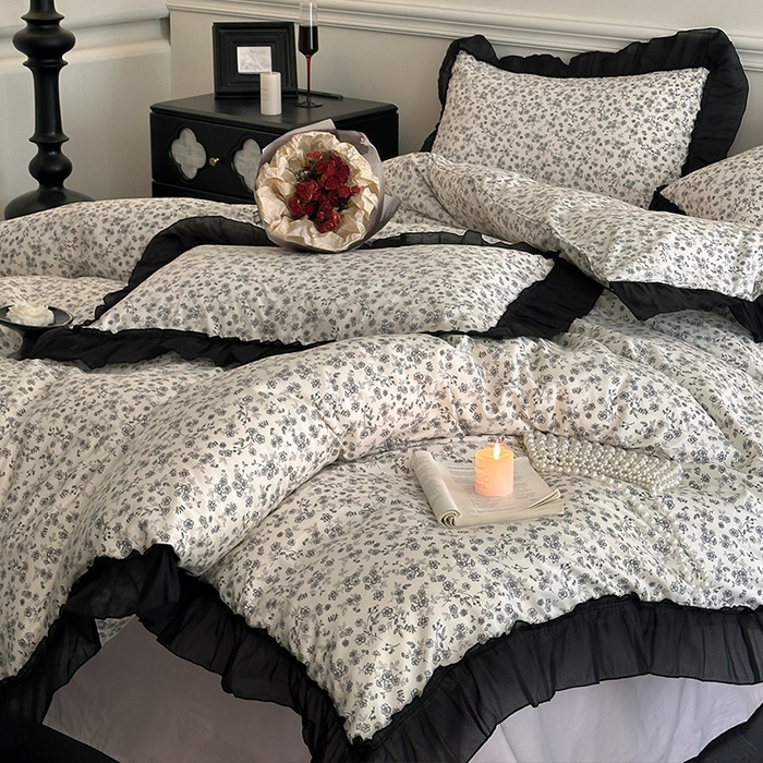 91家纺网 家纺一手货源 找家纺 蓝邻家纺 2025年新款全棉法式复古真丝绉花边四件套系列 牧野繁花