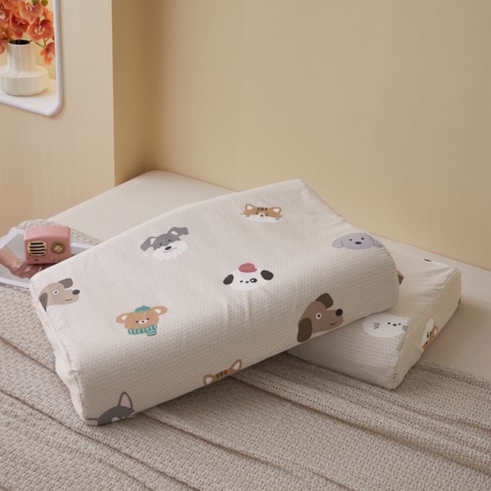 91家纺网 家纺一手货源 找家纺 翎盈家纺 2025新款纯棉小清新乳胶枕专用枕套 哈皮犬