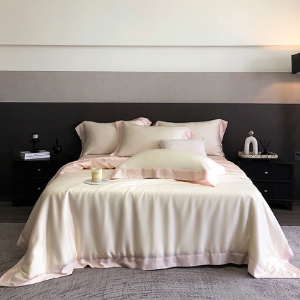 云栖家居 2025莱赛尔60兰精天丝双拼纯色四件套 云朵白&仙仙粉