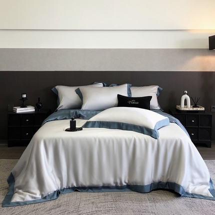 91家纺网 家纺一手货源 找家纺 云栖家居 2025莱赛尔60兰精天丝双拼纯色四件套 千寻灰&海港蓝