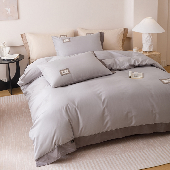 91家纺网 家纺一手货源 找家纺 艾莱家纺 2025新款A类精梳贴布纯棉刺绣花四件套-星澜 星澜-烟云灰