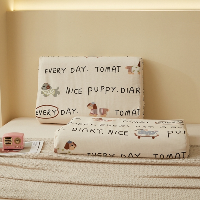 91家纺网 家纺一手货源 找家纺 翎盈家纺 2025新款纯棉小清新乳胶枕专用枕套 运动狗狗