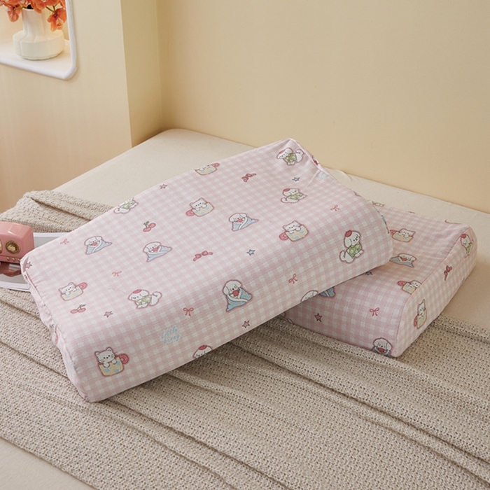 91家纺网 家纺一手货源 找家纺 翎盈家纺 2025新款纯棉小清新乳胶枕专用枕套 可爱家族