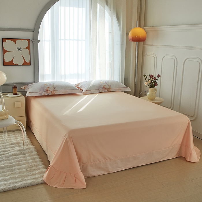 91家纺网 家纺一手货源 找家纺 启航家居 2025春夏全棉铂金棉数码印花四件套 花胭晚桥粉