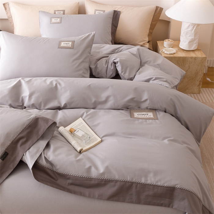 91家纺网 家纺一手货源 找家纺 艾莱家纺 2025新款A类精梳贴布纯棉刺绣花四件套-星澜 星澜-烟云灰