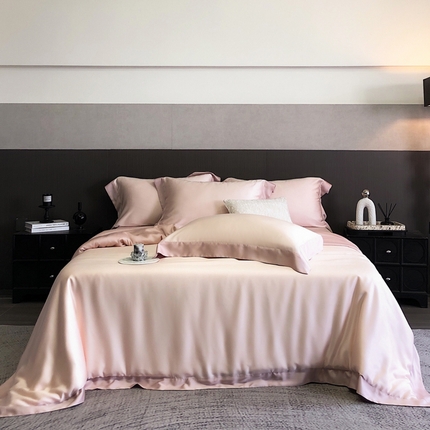 云栖家居 2025莱赛尔60兰精天丝双拼纯色四件套 皮粉&芭乐粉