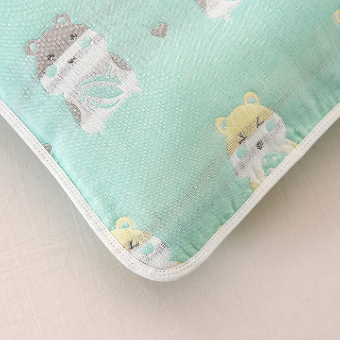 91家纺网 家纺一手货源 找家纺 朴尔家纺-毛巾被 2025新款A类全棉卡通六层纱布儿童枕套 土拨鼠绿