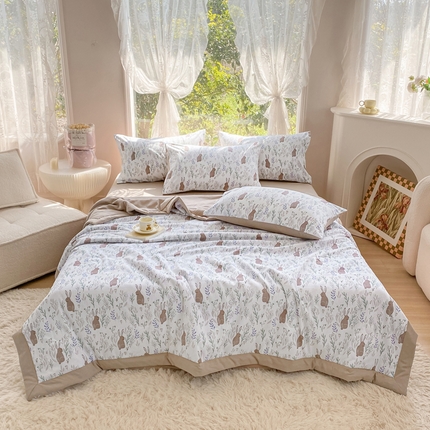 91家纺网 家纺一手货源 找家纺 悦织湾家纺 2025新款夏被四件套糯糯棉法式轻奢夏被夏凉被空调被床上用品四件套 糯糯棉法式夏被-萌兔花园