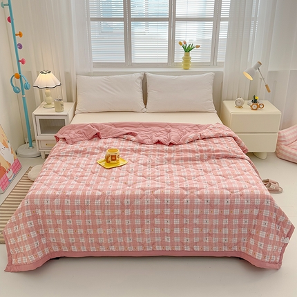 悦织湾2025新款亲肤水洗棉夏被印花纯色升级版芦荟棉夏凉被空调被跑量款 印花-粉色魔方