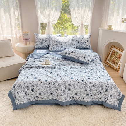 悦织湾家纺 2025新款夏被四件套糯糯棉法式轻奢夏被夏凉被空调被床上用品四件套 糯糯棉法式夏被-水墨花园